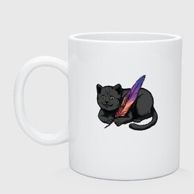 Кружка керамическая с принтом Чёрный кот с пёрышком в Белгороде, керамика | объем — 330 мл, диаметр — 80 мм. Принт наносится на бока кружки, можно сделать два разных изображения | black cat | cats | cute | feather | fluffy | kitten | kitty | playful | pussy | pussycat | британская кошка | британский кот | градиент | играет с пером | киса | котенок | кошечка | кошка | милота | перо | прикол | пус | пусси | пушистый кот 