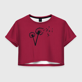Женская футболка Crop-top 3D с принтом Dandelion flight. Red Frame в Белгороде, 100% полиэстер | круглая горловина, длина футболки до линии талии, рукава с отворотами | dandelion | flight | garden | human | people | travel | люди | на | одуванчик | одуванчике | парение | парить | полет | путешествие | растение | человек