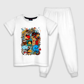 Детская пижама хлопок с принтом Doodle Monster Дудл (Z) в Белгороде, 100% хлопок |  брюки и футболка прямого кроя, без карманов, на брюках мягкая резинка на поясе и по низу штанин
 | Тематика изображения на принте: doodle | doodle monster | графи | граффити | дудл | дудлинг | дудлы монстрики | мульт | мультяшная | разноцветные монстрики