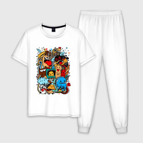Мужская пижама хлопок с принтом Doodle Monster | Дудл (Z) в Белгороде, 100% хлопок | брюки и футболка прямого кроя, без карманов, на брюках мягкая резинка на поясе и по низу штанин
 | doodle | doodle monster | графи | граффити | дудл | дудлинг | дудлы монстрики | мульт | мультяшная | разноцветные монстрики