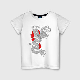 Детская футболка хлопок с принтом Японский Дракон в Белгороде, 100% хлопок | круглый вырез горловины, полуприлегающий силуэт, длина до линии бедер | akatsuki | beast | dragon | акацуки | дракон | животные | зверь | змей | когти | облако | огонь | узор | чб | японский