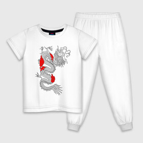 Детская пижама хлопок с принтом Японский Дракон в Белгороде, 100% хлопок |  брюки и футболка прямого кроя, без карманов, на брюках мягкая резинка на поясе и по низу штанин
 | Тематика изображения на принте: akatsuki | beast | dragon | акацуки | дракон | животные | зверь | змей | когти | облако | огонь | узор | чб | японский