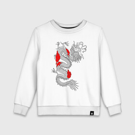Детский свитшот хлопок с принтом Японский Дракон в Белгороде, 100% хлопок | круглый вырез горловины, эластичные манжеты, пояс и воротник | akatsuki | beast | dragon | акацуки | дракон | животные | зверь | змей | когти | облако | огонь | узор | чб | японский