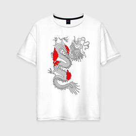 Женская футболка хлопок Oversize с принтом Японский Дракон в Белгороде, 100% хлопок | свободный крой, круглый ворот, спущенный рукав, длина до линии бедер
 | akatsuki | beast | dragon | акацуки | дракон | животные | зверь | змей | когти | облако | огонь | узор | чб | японский