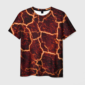 Мужская футболка 3D с принтом Лава в Белгороде, 100% полиэфир | прямой крой, круглый вырез горловины, длина до линии бедер | лава | огонь | пламя | разлом | текстура | трещины