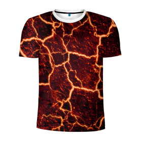 Мужская футболка 3D спортивная с принтом Лава в Белгороде, 100% полиэстер с улучшенными характеристиками | приталенный силуэт, круглая горловина, широкие плечи, сужается к линии бедра | лава | огонь | пламя | разлом | текстура | трещины