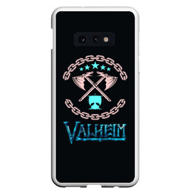 Чехол для Samsung S10E с принтом Valheim лого и цепи в Белгороде, Силикон | Область печати: задняя сторона чехла, без боковых панелей | fantasy | mmo | valheim | valve | валхейм | вальхейм | викинги | выживалка | игра | королевская битва | ммо | ролевая игра | фэнтази