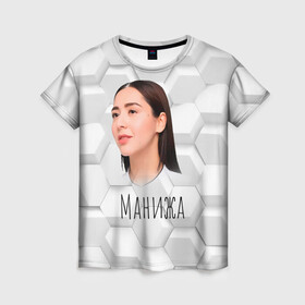 Женская футболка 3D с принтом Манижа 3D фон в Белгороде, 100% полиэфир ( синтетическое хлопкоподобное полотно) | прямой крой, круглый вырез горловины, длина до линии бедер | manizha | далеровна | душанбе | евровидение | евровидение 2021 | манижа | певица | таджикистан | хамраева