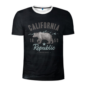 Мужская футболка 3D спортивная с принтом California republic в Белгороде, 100% полиэстер с улучшенными характеристиками | приталенный силуэт, круглая горловина, широкие плечи, сужается к линии бедра | bear | california | republic | state | калифорния | медведь | республика