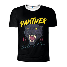 Мужская футболка 3D спортивная с принтом Пантера 1986 в Белгороде, 100% полиэстер с улучшенными характеристиками | приталенный силуэт, круглая горловина, широкие плечи, сужается к линии бедра | 1986 | panther | джунгли | дикая | кошка | пантера