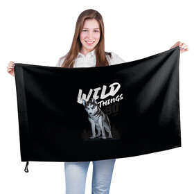 Флаг 3D с принтом Wild Things в Белгороде, 100% полиэстер | плотность ткани — 95 г/м2, размер — 67 х 109 см. Принт наносится с одной стороны | wolf | волк | лес | пес | север | собака | хаски