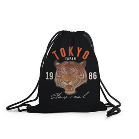 Рюкзак-мешок 3D с принтом Tokyo Tiger Japan в Белгороде, 100% полиэстер | плотность ткани — 200 г/м2, размер — 35 х 45 см; лямки — толстые шнурки, застежка на шнуровке, без карманов и подкладки | japan | tokyo | большая кошка | полосатый | тигр | тигрица | токио | хищник