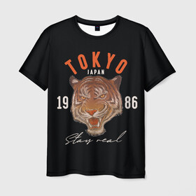 Мужская футболка 3D с принтом Tokyo Tiger Japan в Белгороде, 100% полиэфир | прямой крой, круглый вырез горловины, длина до линии бедер | japan | tokyo | большая кошка | полосатый | тигр | тигрица | токио | хищник