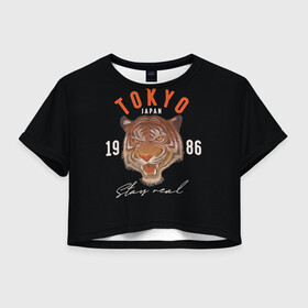 Женская футболка Crop-top 3D с принтом Tokyo Tiger Japan в Белгороде, 100% полиэстер | круглая горловина, длина футболки до линии талии, рукава с отворотами | japan | tokyo | большая кошка | полосатый | тигр | тигрица | токио | хищник