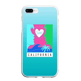 Чехол для iPhone 7Plus/8 Plus матовый с принтом CALIFORNIA SURF в Белгороде, Силикон | Область печати: задняя сторона чехла, без боковых панелей | california | love | surf | влюбленные | закат | калифорния | любовь | море | пальма