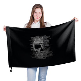 Флаг 3D с принтом Череп из текста в Белгороде, 100% полиэстер | плотность ткани — 95 г/м2, размер — 67 х 109 см. Принт наносится с одной стороны | hell | skull | ад | скелет | ужасы | череп | черепушка