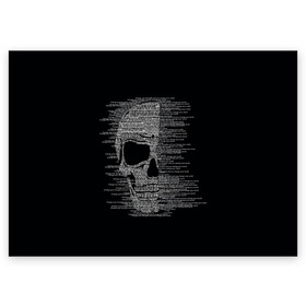 Поздравительная открытка с принтом Череп из текста в Белгороде, 100% бумага | плотность бумаги 280 г/м2, матовая, на обратной стороне линовка и место для марки
 | hell | skull | ад | скелет | ужасы | череп | черепушка