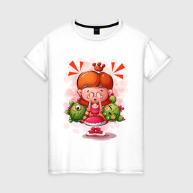 Женская футболка хлопок с принтом Принцесса милашка с кактусами в Белгороде, 100% хлопок | прямой крой, круглый вырез горловины, длина до линии бедер, слегка спущенное плечо | девочка | кактус | малышка | милашка | мультяшка
