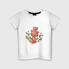 Детская футболка хлопок с принтом Веселые медведи милашки в Белгороде, 100% хлопок | круглый вырез горловины, полуприлегающий силуэт, длина до линии бедер | веселые | животные | малышка | медведи | медвежонок | милашка | мультяшка