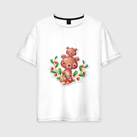 Женская футболка хлопок Oversize с принтом Веселые медведи милашки в Белгороде, 100% хлопок | свободный крой, круглый ворот, спущенный рукав, длина до линии бедер
 | Тематика изображения на принте: веселые | животные | малышка | медведи | медвежонок | милашка | мультяшка