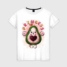 Женская футболка хлопок с принтом Принцесса Авокадо милашка в Белгороде, 100% хлопок | прямой крой, круглый вырез горловины, длина до линии бедер, слегка спущенное плечо | авокадо | малышка | милашка | мультяшка | надпись | сердце