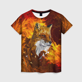 Женская футболка 3D с принтом Огненный Лис в Белгороде, 100% полиэфир ( синтетическое хлопкоподобное полотно) | прямой крой, круглый вырез горловины, длина до линии бедер | animal | fire | fox | texture | битва огней | животные | лис | лиса | огонь | пламя | стихия | текстура