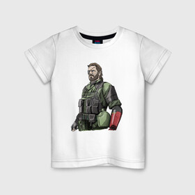 Детская футболка хлопок с принтом Солид Снейк в Белгороде, 100% хлопок | круглый вырез горловины, полуприлегающий силуэт, длина до линии бедер | metal gear | solid snake | военный | солид снейк