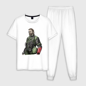 Мужская пижама хлопок с принтом Солид Снейк в Белгороде, 100% хлопок | брюки и футболка прямого кроя, без карманов, на брюках мягкая резинка на поясе и по низу штанин
 | metal gear | solid snake | военный | солид снейк