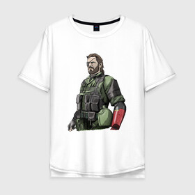 Мужская футболка хлопок Oversize с принтом Солид Снейк в Белгороде, 100% хлопок | свободный крой, круглый ворот, “спинка” длиннее передней части | metal gear | solid snake | военный | солид снейк