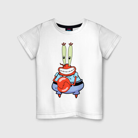 Детская футболка хлопок с принтом Мистер Крабс в Белгороде, 100% хлопок | круглый вырез горловины, полуприлегающий силуэт, длина до линии бедер | mister crabs | sponge bob | губка боб | мистер крабс
