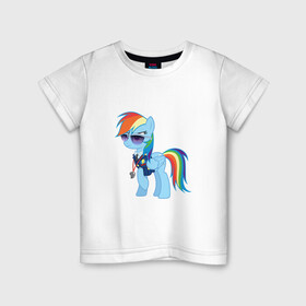 Детская футболка хлопок с принтом Pony - Rainbow Dash в Белгороде, 100% хлопок | круглый вырез горловины, полуприлегающий силуэт, длина до линии бедер | applejack | friendship | mylittlepony | rainbow dash | twilight sparkle | waifu | вайфу | дружба это магия | кони | моя маленькая пони | мультфильм | пони | радуга | ренбоу деш | эплджек