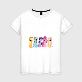 Женская футболка хлопок с принтом Моя Маленькая пони в Белгороде, 100% хлопок | прямой крой, круглый вырез горловины, длина до линии бедер, слегка спущенное плечо | applejack | friendship | mylittlepony | rainbow dash | twilight sparkle | waifu | вайфу | дружба это магия | друзья | кони | моя маленькая пони | мультфильм | пони | радуга | ренбоу деш | эплджек
