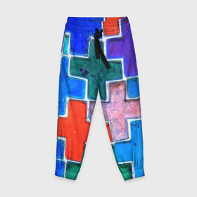 Детские брюки 3D с принтом Крестик в Белгороде, 100% полиэстер | манжеты по низу, эластичный пояс регулируется шнурком, по бокам два кармана без застежек, внутренняя часть кармана из мелкой сетки | абстракция | детское | молодежное | тетрис | хайп | цветное | яркое