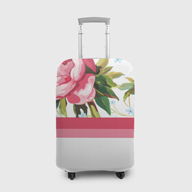 Чехол для чемодана 3D с принтом Нежные Розы  в Белгороде, 86% полиэфир, 14% спандекс | двустороннее нанесение принта, прорези для ручек и колес | линии | листья | минимализм | полосы | природа | растение | розы | цветы