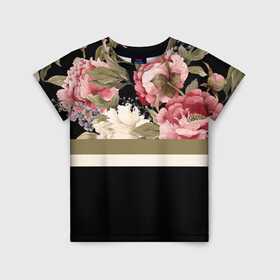 Детская футболка 3D с принтом Розы в Белгороде, 100% гипоаллергенный полиэфир | прямой крой, круглый вырез горловины, длина до линии бедер, чуть спущенное плечо, ткань немного тянется | линии | листья | полосы | природа | растение | рисунок | розы | цветы