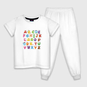 Детская пижама хлопок с принтом Английский Алфавит в Белгороде, 100% хлопок |  брюки и футболка прямого кроя, без карманов, на брюках мягкая резинка на поясе и по низу штанин
 | алфавит | английский алфавит | буквы | буквы с глазами | красочные буквы | персонажи