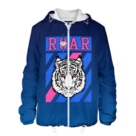 Мужская куртка 3D с принтом Roar Tiger в Белгороде, ткань верха — 100% полиэстер, подклад — флис | прямой крой, подол и капюшон оформлены резинкой с фиксаторами, два кармана без застежек по бокам, один большой потайной карман на груди. Карман на груди застегивается на липучку | Тематика изображения на принте: roar | большая кошка | полосатый | тигр | тигрица | хищник