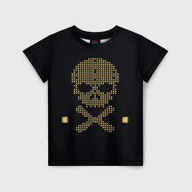 Детская футболка 3D с принтом Пиратский через из золота в Белгороде, 100% гипоаллергенный полиэфир | прямой крой, круглый вырез горловины, длина до линии бедер, чуть спущенное плечо, ткань немного тянется | Тематика изображения на принте: hell | skull | ад | скелет | ужасы | череп | черепушка