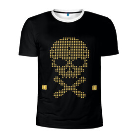 Мужская футболка 3D спортивная с принтом Пиратский через из золота в Белгороде, 100% полиэстер с улучшенными характеристиками | приталенный силуэт, круглая горловина, широкие плечи, сужается к линии бедра | hell | skull | ад | скелет | ужасы | череп | черепушка