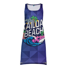 Платье-майка 3D с принтом KAILUA BEACH в Белгороде, 100% полиэстер | полуприлегающий силуэт, широкие бретели, круглый вырез горловины, удлиненный подол сзади. | kailua | акула | закат | море | отдых | отпуск | пальмы | пляж