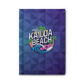Обложка для автодокументов с принтом KAILUA BEACH в Белгороде, натуральная кожа |  размер 19,9*13 см; внутри 4 больших “конверта” для документов и один маленький отдел — туда идеально встанут права | kailua | акула | закат | море | отдых | отпуск | пальмы | пляж