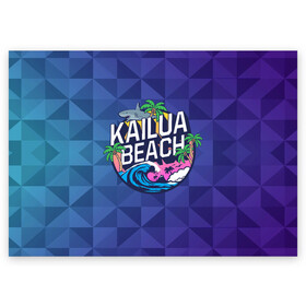 Поздравительная открытка с принтом KAILUA BEACH в Белгороде, 100% бумага | плотность бумаги 280 г/м2, матовая, на обратной стороне линовка и место для марки
 | kailua | акула | закат | море | отдых | отпуск | пальмы | пляж