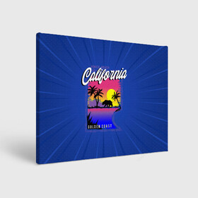 Холст прямоугольный с принтом California golden coast в Белгороде, 100% ПВХ |  | california | golden coast | гризли | закат | калифорния | медведь | пальмы | природа