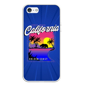 Чехол для iPhone 5/5S матовый с принтом California golden coast в Белгороде, Силикон | Область печати: задняя сторона чехла, без боковых панелей | Тематика изображения на принте: california | golden coast | гризли | закат | калифорния | медведь | пальмы | природа