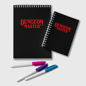 Блокнот с принтом Stranger Dungeon Master в Белгороде, 100% бумага | 48 листов, плотность листов — 60 г/м2, плотность картонной обложки — 250 г/м2. Листы скреплены удобной пружинной спиралью. Цвет линий — светло-серый
 | aniki | billy | boss | boy | bucks | dark | deep | door | dungeon | fantasy | gachi | gachimuchi | gym | hundred | master | muchi | next | stranger | the | things | three | van | wee | билли | ван | гачи | гачимучи | дела | мучи |