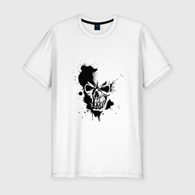 Мужская футболка хлопок Slim с принтом Skull  в Белгороде, 92% хлопок, 8% лайкра | приталенный силуэт, круглый вырез ворота, длина до линии бедра, короткий рукав | bone | bones | creepy | dead | death | halloween | horror | scary | skull | skulls | splash | the curse | голова | кости | ужасы | хоррор | череп