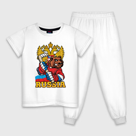 Детская пижама хлопок с принтом Хоккей. Вперед Россия. в Белгороде, 100% хлопок |  брюки и футболка прямого кроя, без карманов, на брюках мягкая резинка на поясе и по низу штанин
 | hockey | russia | клюшка | краснаямашина | россия | сборная | хоккей | шайба