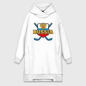 Платье-худи хлопок с принтом Хоккей. Россия. в Белгороде,  |  | hockey | russia | клюшка | краснаямашина | россия | сборная | хоккей | шайба