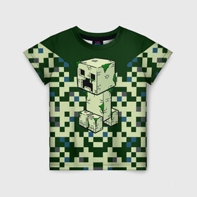 Детская футболка 3D с принтом Minecraft Крипер в Белгороде, 100% гипоаллергенный полиэфир | прямой крой, круглый вырез горловины, длина до линии бедер, чуть спущенное плечо, ткань немного тянется | minecraft | блоки | виеоигры | зеленый человечек | инди игра | комуфляж | майнкрафт | пикселы