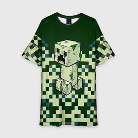 Детское платье 3D с принтом Minecraft Крипер в Белгороде, 100% полиэстер | прямой силуэт, чуть расширенный к низу. Круглая горловина, на рукавах — воланы | Тематика изображения на принте: minecraft | блоки | виеоигры | зеленый человечек | инди игра | комуфляж | майнкрафт | пикселы